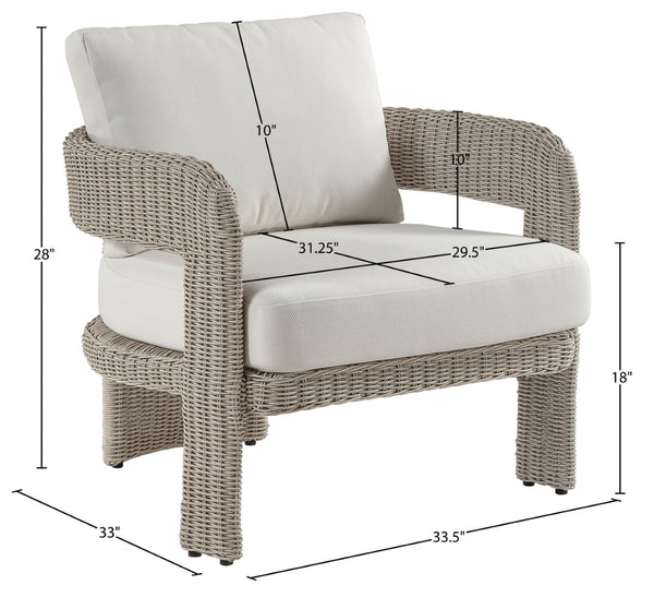 Meridian Furniture Sandbay Outdoor Wicker Accent Chair with Water Resistant Olefin Seat for Patio Lounge Cream 55007Cream-C