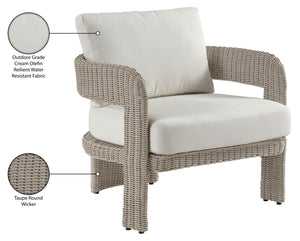 Meridian Furniture Sandbay Outdoor Wicker Accent Chair with Water Resistant Olefin Seat for Patio Lounge Cream 55007Cream-C