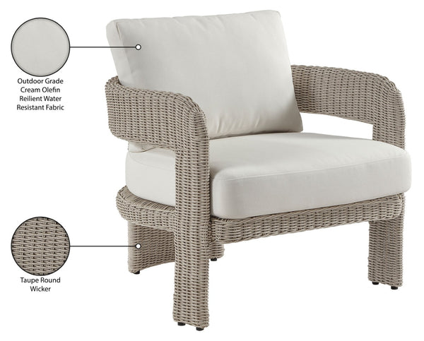 Meridian Furniture Sandbay Outdoor Wicker Accent Chair with Water Resistant Olefin Seat for Patio Lounge Cream 55007Cream-C