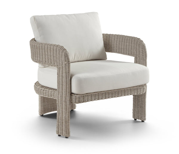 Meridian Furniture Sandbay Outdoor Wicker Accent Chair with Water Resistant Olefin Seat for Patio Lounge Cream 55007Cream-C