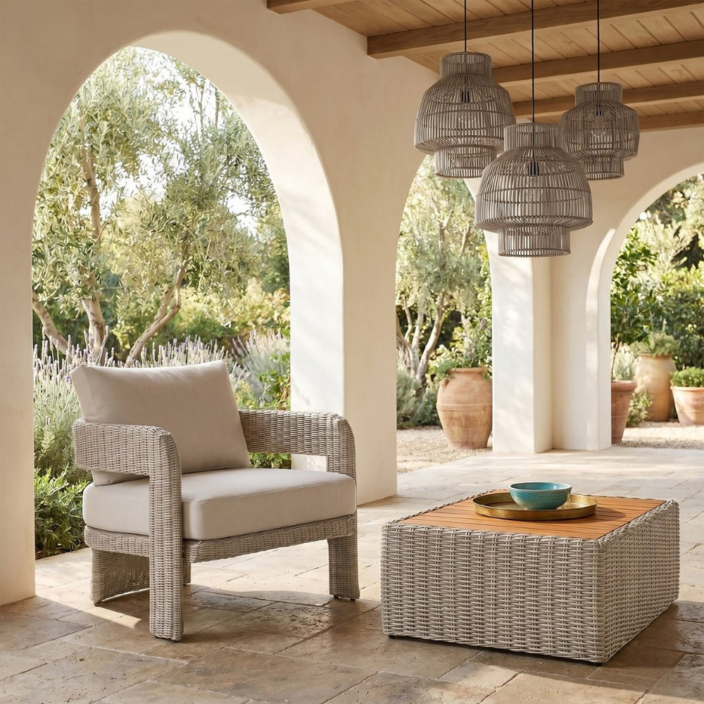 Meridian Furniture Sandbay Outdoor Wicker Accent Chair with Water Resistant Olefin Seat for Patio Lounge Cream 55007Cream-C