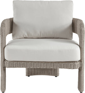Meridian Furniture Sandbay Outdoor Wicker Accent Chair with Water Resistant Olefin Seat for Patio Lounge Cream 55007Cream-C