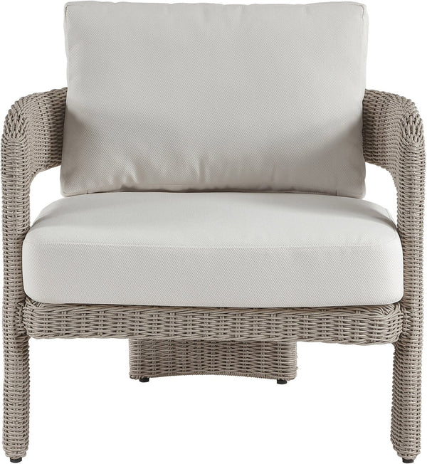 Meridian Furniture Sandbay Outdoor Wicker Accent Chair with Water Resistant Olefin Seat for Patio Lounge Cream 55007Cream-C