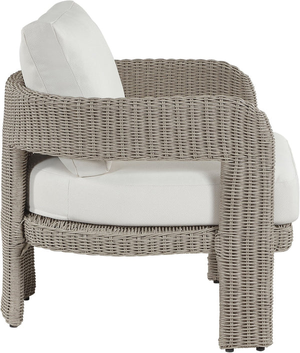 Meridian Furniture Sandbay Outdoor Wicker Accent Chair with Water Resistant Olefin Seat for Patio Lounge Cream 55007Cream-C
