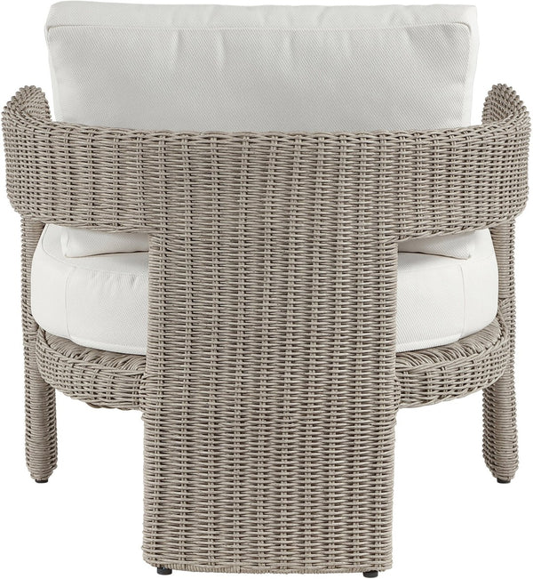 Meridian Furniture Sandbay Outdoor Wicker Accent Chair with Water Resistant Olefin Seat for Patio Lounge Cream 55007Cream-C