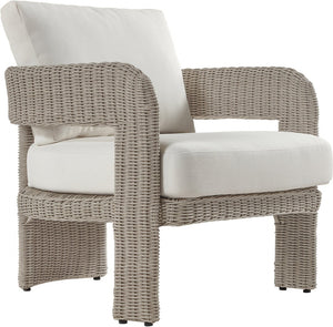 Meridian Furniture Sandbay Outdoor Wicker Accent Chair with Water Resistant Olefin Seat for Patio Lounge Cream 55007Cream-C