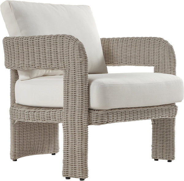 Meridian Furniture Sandbay Outdoor Wicker Accent Chair with Water Resistant Olefin Seat for Patio Lounge Cream 55007Cream-C