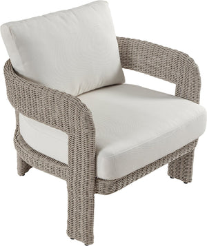 Meridian Furniture Sandbay Outdoor Wicker Accent Chair with Water Resistant Olefin Seat for Patio Lounge Cream 55007Cream-C