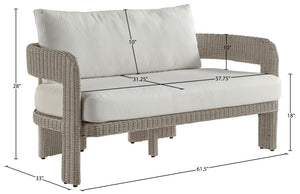 Meridian Furniture Sandbay Outdoor Wicker Loveseat with Olefin Cushions for Resort Style Patio Lounging Cream 55007Cream-L