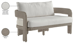 Meridian Furniture Sandbay Outdoor Wicker Loveseat with Olefin Cushions for Resort Style Patio Lounging Cream 55007Cream-L