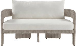 Meridian Furniture Sandbay Outdoor Wicker Loveseat with Olefin Cushions for Resort Style Patio Lounging Cream 55007Cream-L