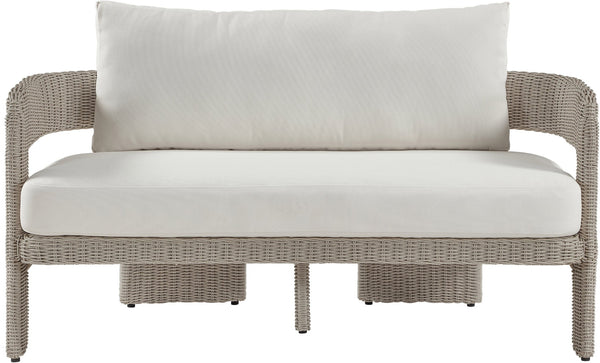 Meridian Furniture Sandbay Outdoor Wicker Loveseat with Olefin Cushions for Resort Style Patio Lounging Cream 55007Cream-L