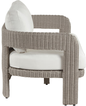 Meridian Furniture Sandbay Outdoor Wicker Loveseat with Olefin Cushions for Resort Style Patio Lounging Cream 55007Cream-L