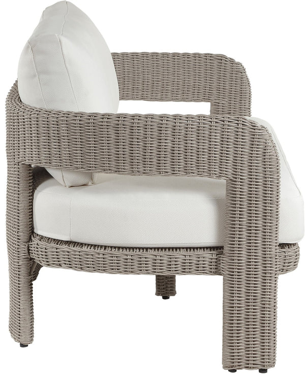 Meridian Furniture Sandbay Outdoor Wicker Loveseat with Olefin Cushions for Resort Style Patio Lounging Cream 55007Cream-L