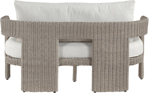 Meridian Furniture Sandbay Outdoor Wicker Loveseat with Olefin Cushions for Resort Style Patio Lounging Cream 55007Cream-L
