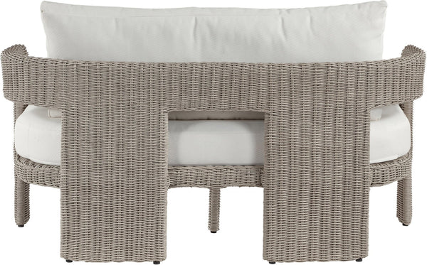 Meridian Furniture Sandbay Outdoor Wicker Loveseat with Olefin Cushions for Resort Style Patio Lounging Cream 55007Cream-L