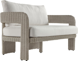 Meridian Furniture Sandbay Outdoor Wicker Loveseat with Olefin Cushions for Resort Style Patio Lounging Cream 55007Cream-L