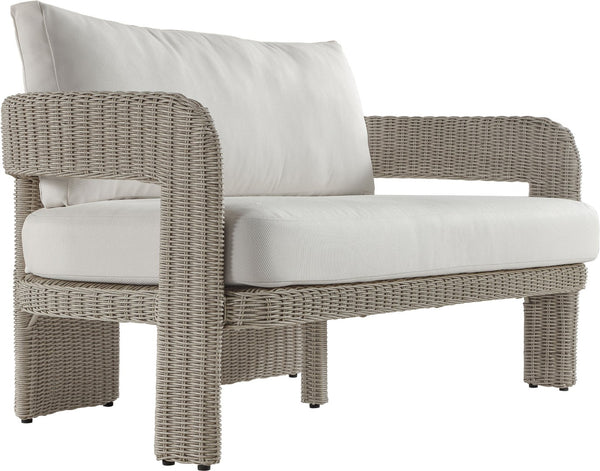 Meridian Furniture Sandbay Outdoor Wicker Loveseat with Olefin Cushions for Resort Style Patio Lounging Cream 55007Cream-L