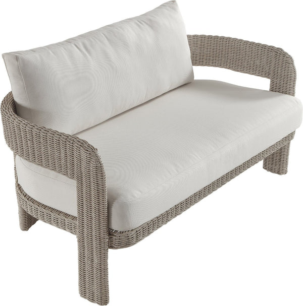 Meridian Furniture Sandbay Outdoor Wicker Loveseat with Olefin Cushions for Resort Style Patio Lounging Cream 55007Cream-L