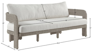 Meridian Furniture Sandbay Outdoor Wicker Patio Sofa with Rust Proof Frame and Uv Resistant Olefin Cushions Cream 55007Cream-S