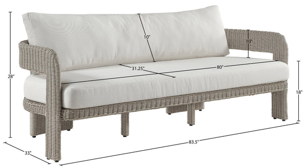 Meridian Furniture Sandbay Outdoor Wicker Patio Sofa with Rust Proof Frame and Uv Resistant Olefin Cushions Cream 55007Cream-S