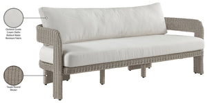Meridian Furniture Sandbay Outdoor Wicker Patio Sofa with Rust Proof Frame and Uv Resistant Olefin Cushions Cream 55007Cream-S
