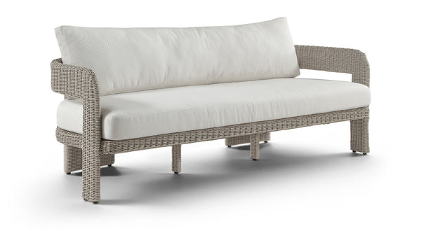Meridian Furniture Sandbay Outdoor Wicker Patio Sofa with Rust Proof Frame and Uv Resistant Olefin Cushions Cream 55007Cream-S