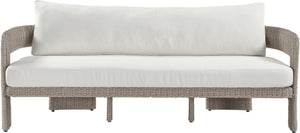 Meridian Furniture Sandbay Outdoor Wicker Patio Sofa with Rust Proof Frame and Uv Resistant Olefin Cushions Cream 55007Cream-S