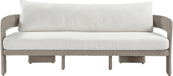 Meridian Furniture Sandbay Outdoor Wicker Patio Sofa with Rust Proof Frame and Uv Resistant Olefin Cushions Cream 55007Cream-S