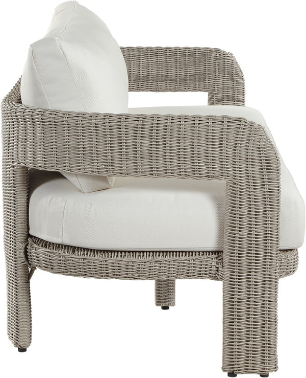 Meridian Furniture Sandbay Outdoor Wicker Patio Sofa with Rust Proof Frame and Uv Resistant Olefin Cushions Cream 55007Cream-S