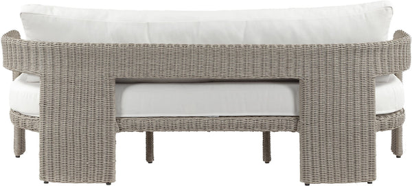 Meridian Furniture Sandbay Outdoor Wicker Patio Sofa with Rust Proof Frame and Uv Resistant Olefin Cushions Cream 55007Cream-S
