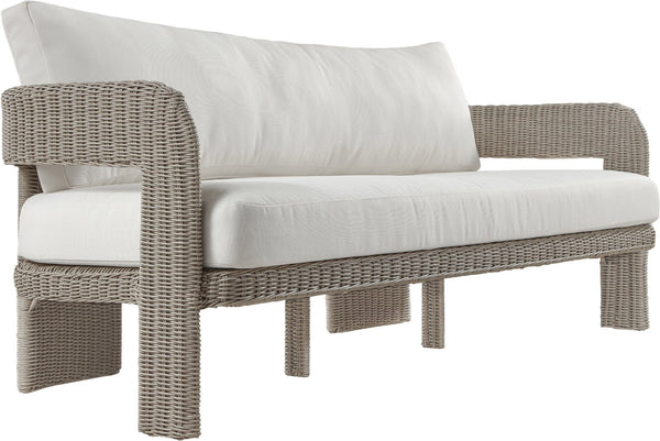 Meridian Furniture Sandbay Outdoor Wicker Patio Sofa with Rust Proof Frame and Uv Resistant Olefin Cushions Cream 55007Cream-S
