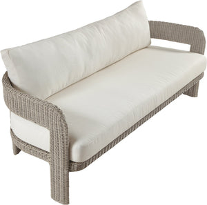 Meridian Furniture Sandbay Outdoor Wicker Patio Sofa with Rust Proof Frame and Uv Resistant Olefin Cushions Cream 55007Cream-S