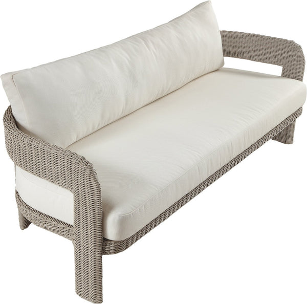 Meridian Furniture Sandbay Outdoor Wicker Patio Sofa with Rust Proof Frame and Uv Resistant Olefin Cushions Cream 55007Cream-S