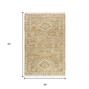Homeroots 5' X 8' Brown Medallion Hand Woven Area Rug  Jute 550080