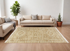 Homeroots 10' X 14' Natural And Ivory Medallion Hand Woven Area Rug  Jute 550081