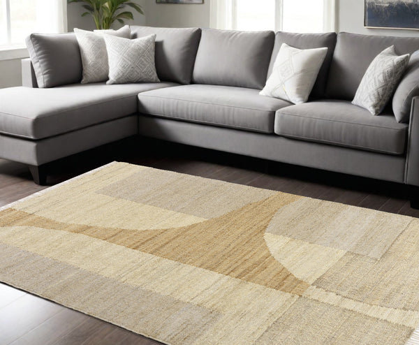 Homeroots 10' X 14' Natural And Ivory Abstract Hand Woven Area Rug  Jute 550083