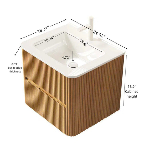English Elm Noor 24 Inch Floating Bathroom Vanity Oak Veneer Cabinet with Ceramic Basin W2615P380404