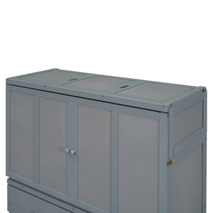 English Elm Full Size Wall Murphy Bed Cabinet with Storage Drawer and Built-in Usb Charging Gray N708P205903E