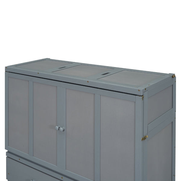English Elm Full Size Wall Murphy Bed Cabinet with Storage Drawer and Built-in Usb Charging Gray N708P205903E