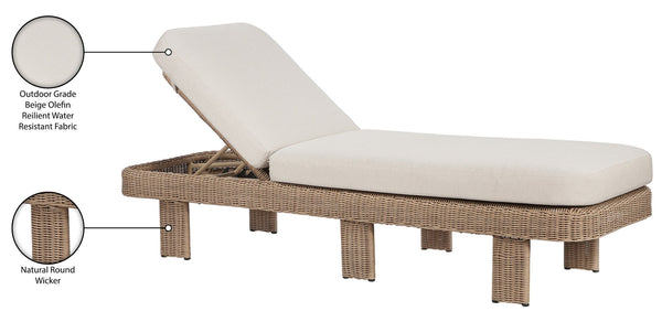Meridian Furniture Sandbay Outdoor Wicker Lounge Chair with Uv Resistant Olefin Cushion for Patio Resort Seating Beige 55008Beige