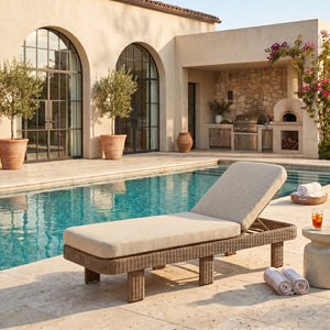 Meridian Furniture Sandbay Outdoor Wicker Lounge Chair with Uv Resistant Olefin Cushion for Patio Resort Seating Beige 55008Beige
