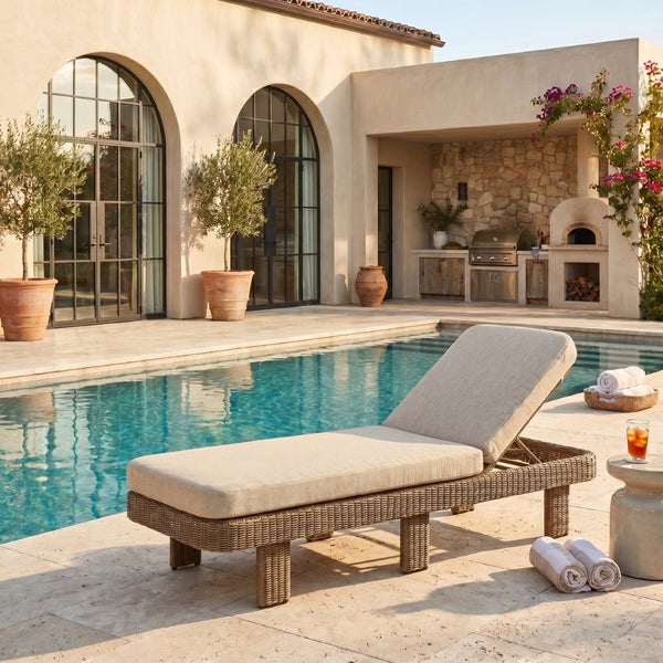 Meridian Furniture Sandbay Outdoor Wicker Lounge Chair with Uv Resistant Olefin Cushion for Patio Resort Seating Beige 55008Beige