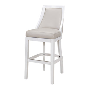Homeroots 31" Gray And White Faux Leather And Solid Wood Bar Height Swivel Bar Chair   550090