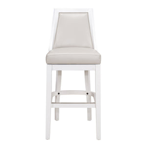 Homeroots 31" Gray And White Faux Leather And Solid Wood Bar Height Swivel Bar Chair   550090