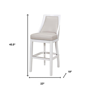 Homeroots 31" Gray And White Faux Leather And Solid Wood Bar Height Swivel Bar Chair   550090