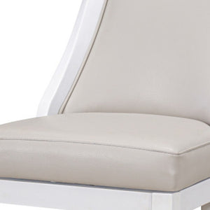 Homeroots 31" Gray And White Faux Leather And Solid Wood Bar Height Swivel Bar Chair   550090