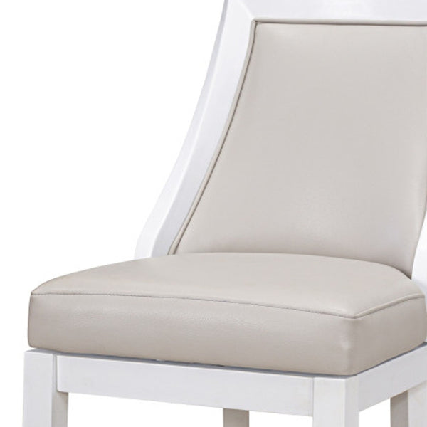 Homeroots 31" Gray And White Faux Leather And Solid Wood Bar Height Swivel Bar Chair   550090