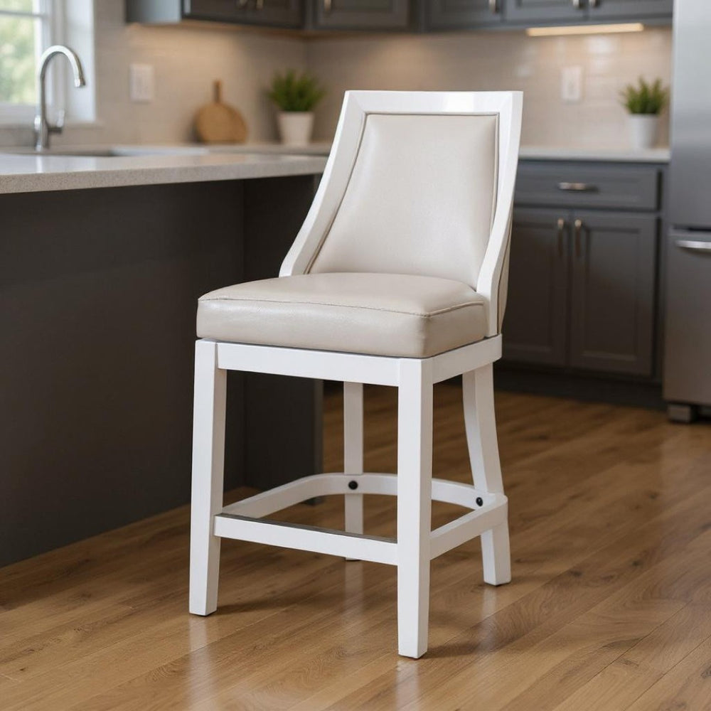 HomeRoots 26" Gray Faux Leather Swivel Bar Chair with Solid Wood Base - Modern Comfort for Kitchen & Bar 550091