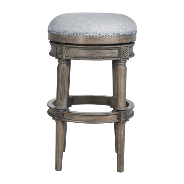 Homeroots 31" Gray Solid Wood Swivel Backless Bar Height Bar Chair   550092